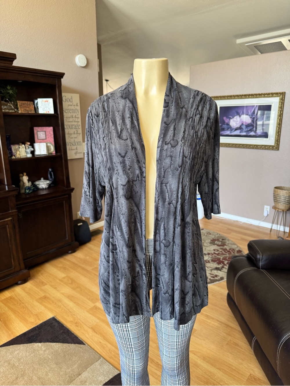Unity World Wear Gray Marble-Effect Open Cardigan-size L - Picture 5 of 10